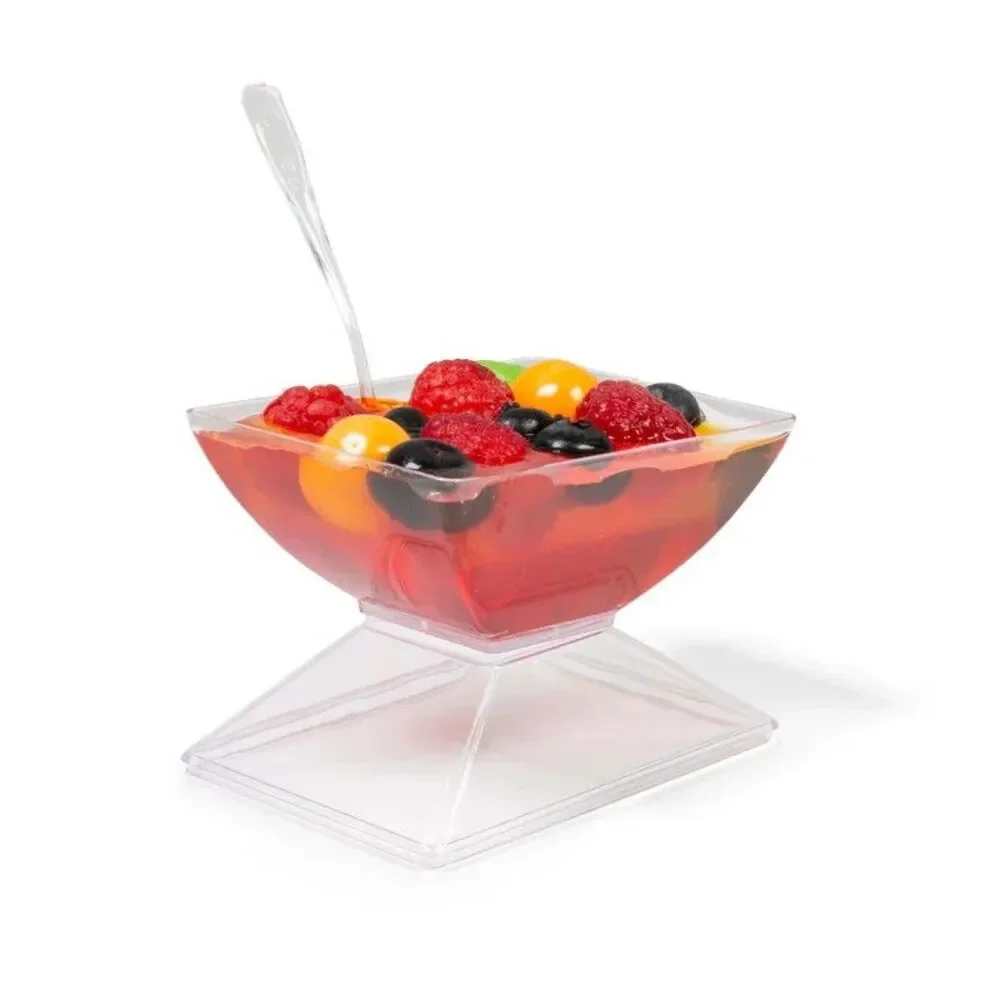 Oasis Creations Slanted Wide Square 7-ounce Dessert Cup Spoons & Lids 50 Count